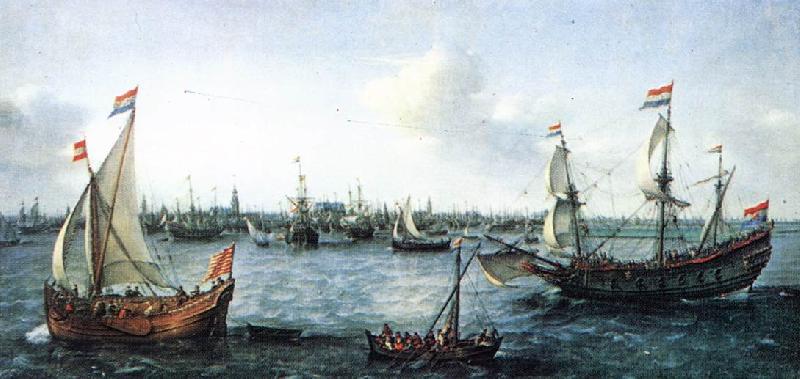 VROOM, Hendrick Cornelisz. The Harbour in Amsterdam we France oil painting art